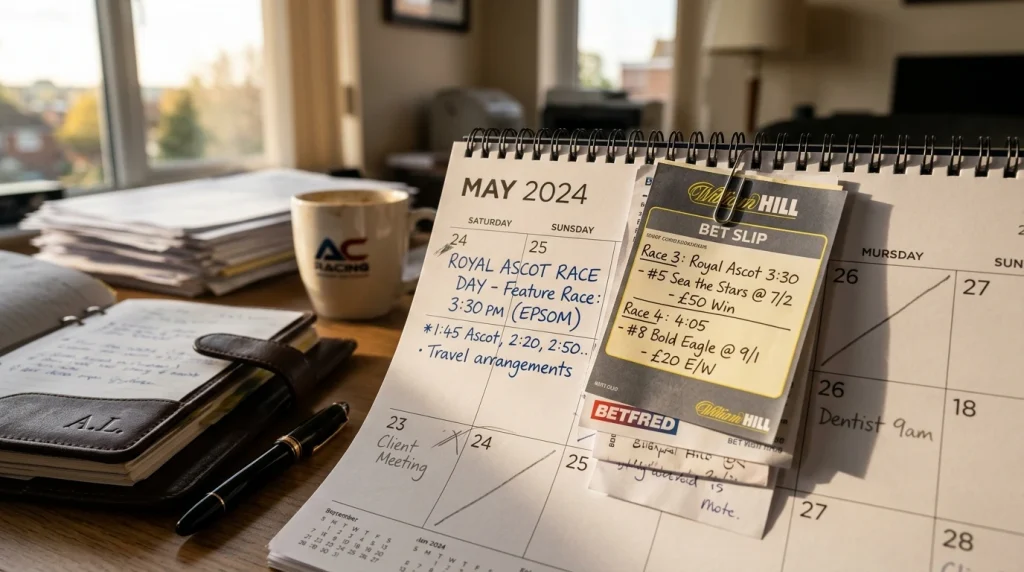 Kalender mit markierten Rennterminen für Langzeitwetten