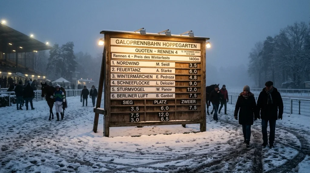 Quotentafel auf einer Pferderennbahn mit verschiedenen Wettoptionen