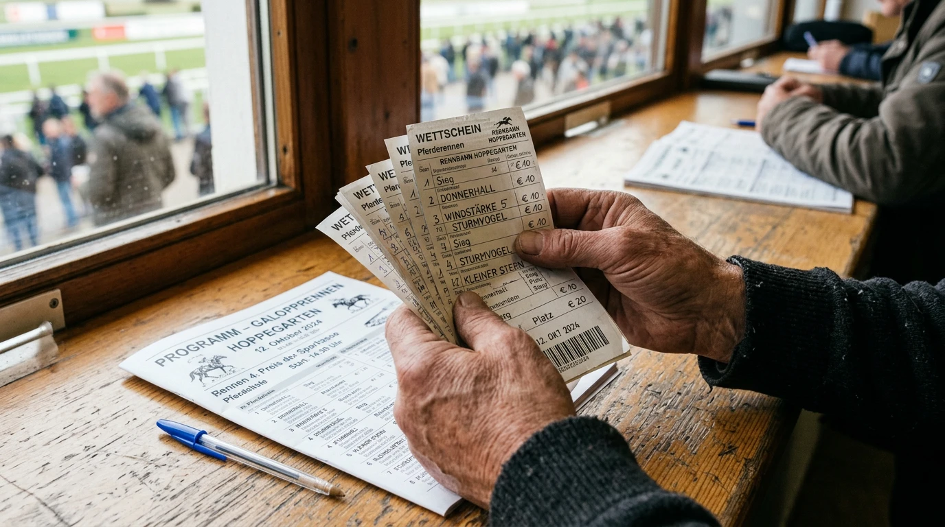 Verschiedene Wettscheine für Sieg-, Platz- und Kombinationswetten bei Pferderennen